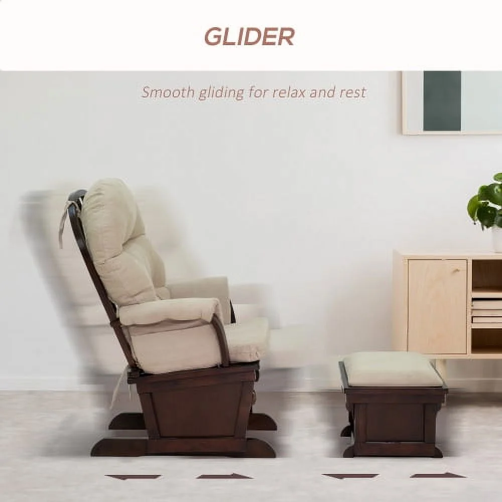 GUIOIHDC Nursery Glider Rocking Chair with Ottoman  Thick Padded Cushion Seating and Wood Base  Cream White