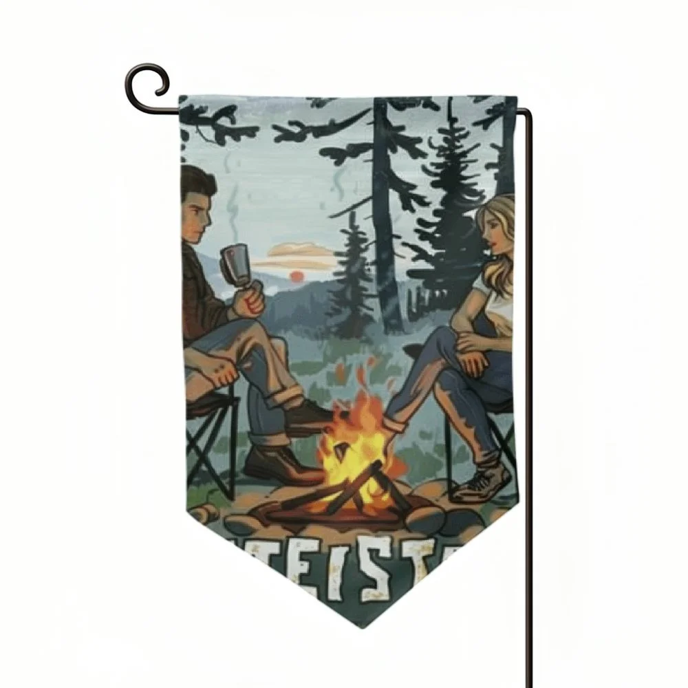 Xllo0ord Camping Garden Flag for Campsite, Let's Sit By The Campfire Husband and Wife Vertical Double Sided, Welcome to Our Campsite,Outdoor Fire Pit Campsite Decoration 12x18inch