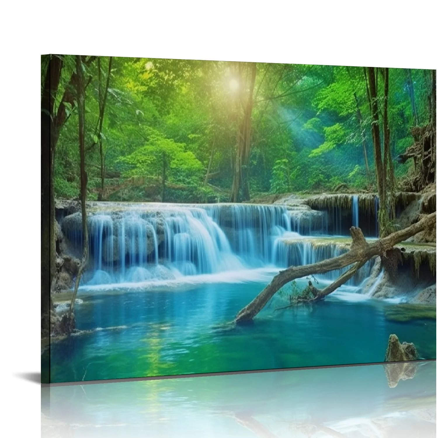 PIKWEEK  Wall Art Panoramic Beautiful Deep Forest Waterfall Canvas Prints Tropical Green Forest Natural Landscape Picture Scenery Paintings for Home Decor