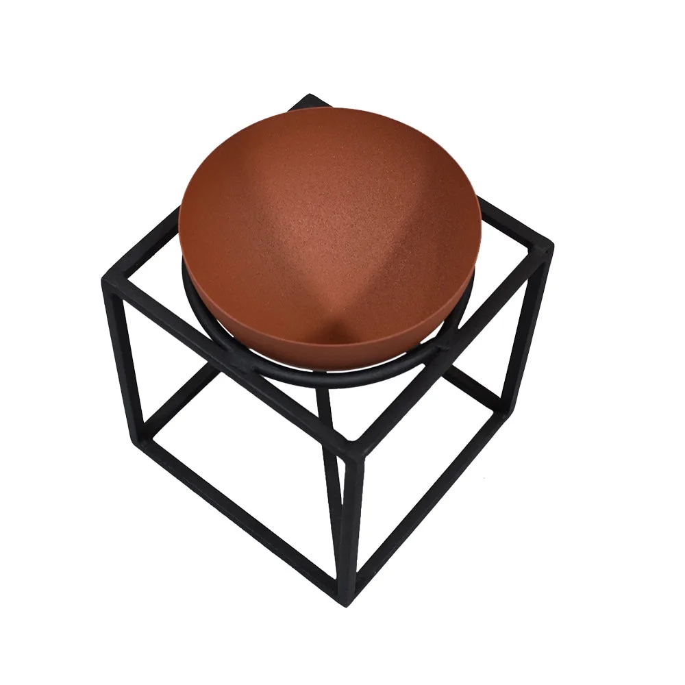 Eco-Friendly Handmade 100% Iron Round Modern Black & Orange Rust Color 8.07'' x 8.07'' x 7.87'' Planters Pot for Lawn, Balcony, Garden, Patios, Restaurant, Banquet Hall, Spa, Beauty Parlor etc.