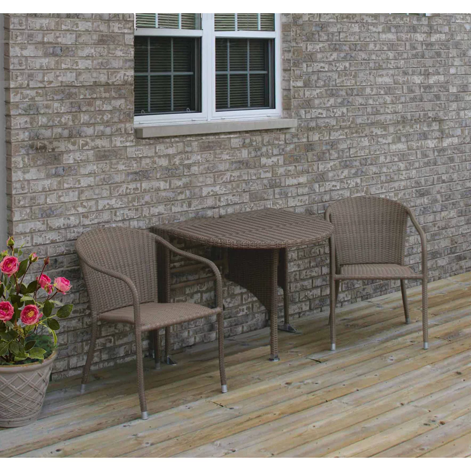 Blue Star Terrace Mates Adena, 3-Piece All Weather-Wicker Table and Chair Set  with Half-Round Table & Stacking Chairs, Coffee