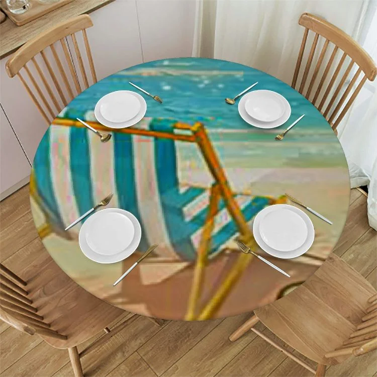 Plloopoed   Waterproof Table Cover for Kitchen Dinning Party Tabletop Decoration Circular Table Cloth, Summer Deck Chair Sunshade Tropical Plants White