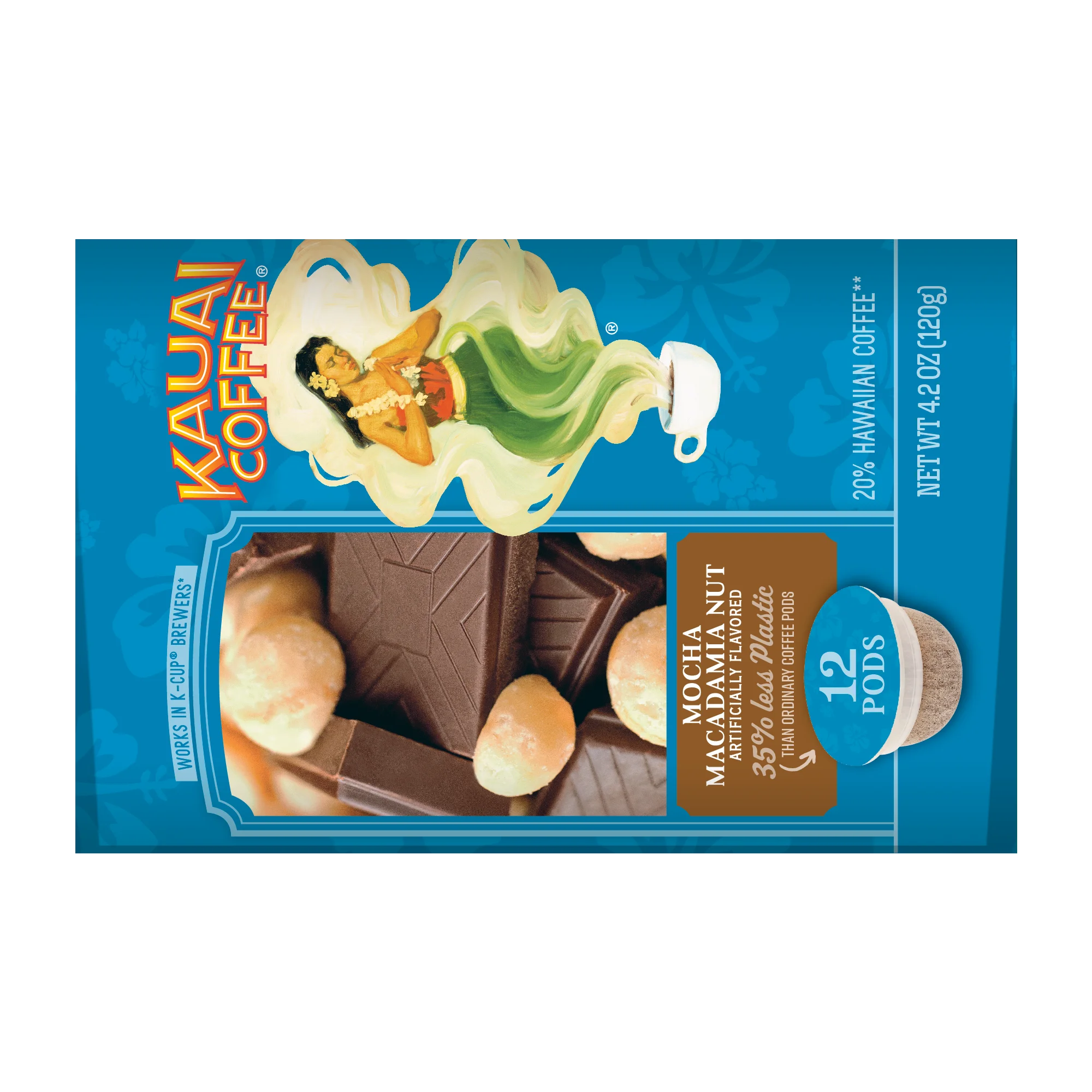 Kauai Coffee Mocha Macadamia Nut K-Cup Coffee Pods, Medium Roast, 12 Ct