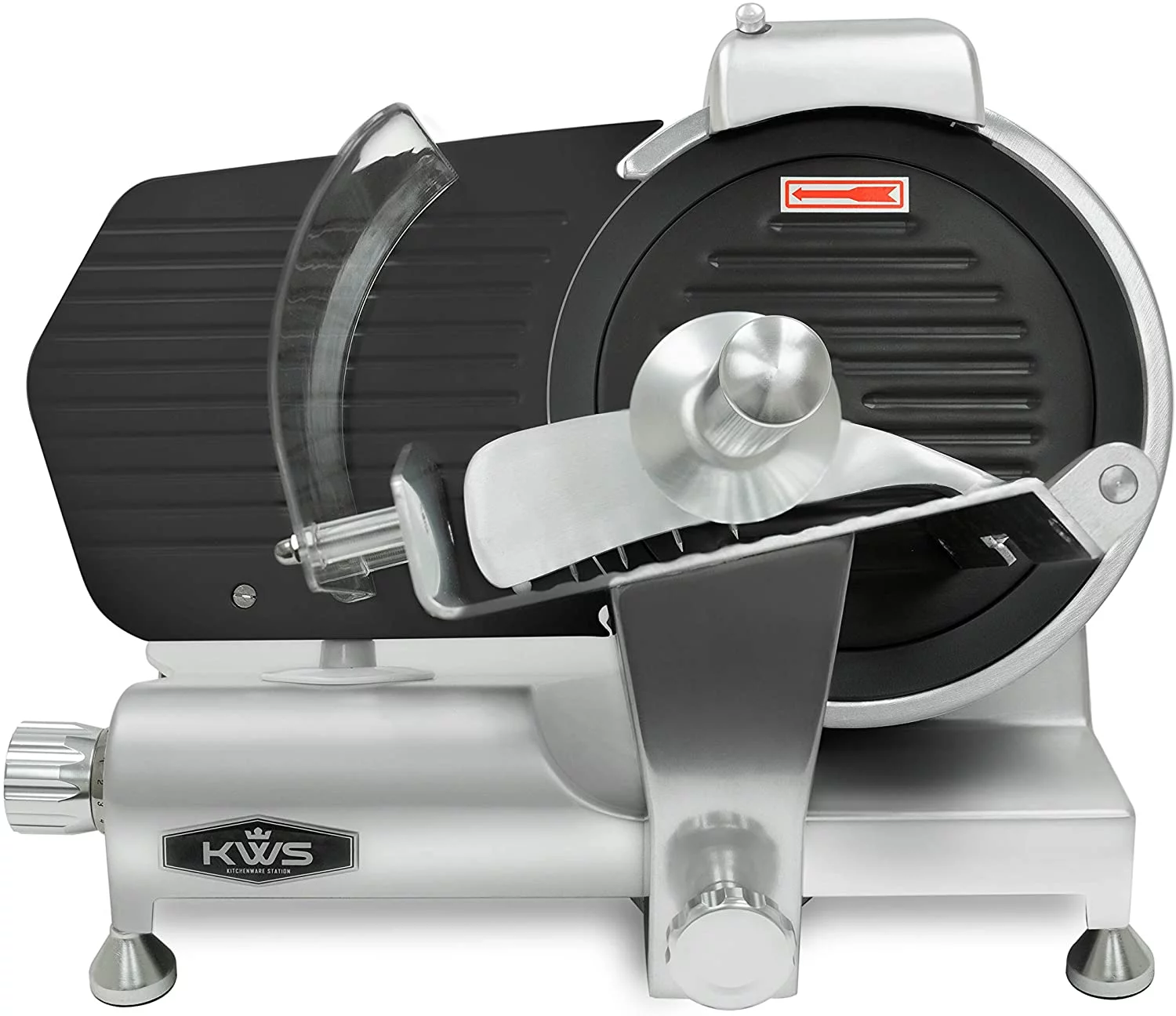 KWS MS-10ET Metal Collection Commercial 320W Electric Meat Slicer 10-Inch with Non-sticky Teflon Blade & Extended Back Space, Frozen Meat/Cheese/Food Slicer Low Noises Commercial and Home Use