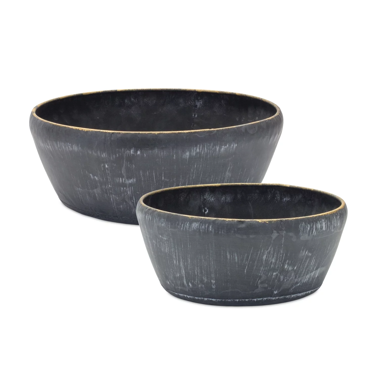 Melrose International Round Distressed Metal Planter with Gold Accent (Set of 2)