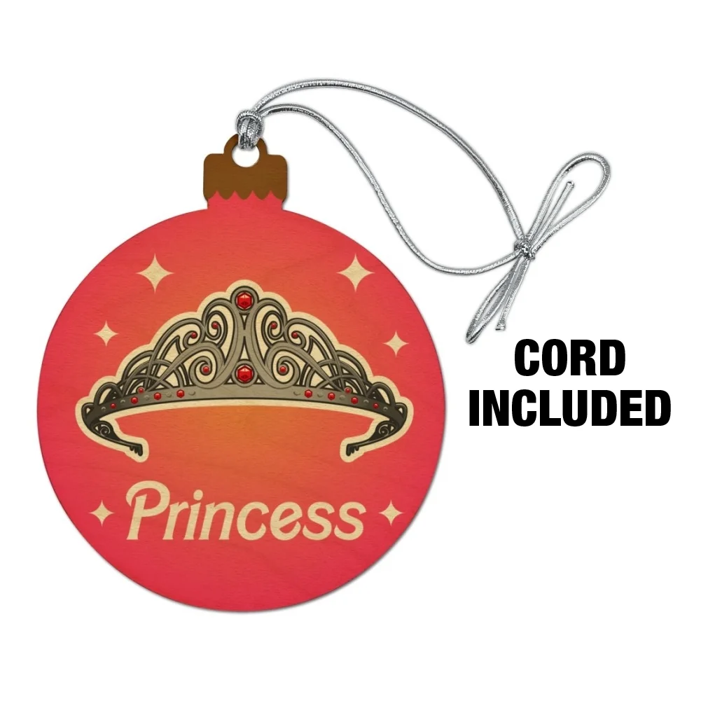 Princess Crown Tiara Pink Background Wood Christmas Tree Holiday Ornament