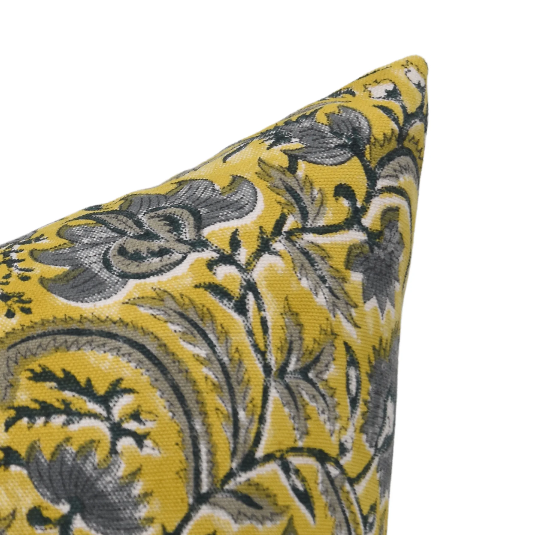 Fabdivine Block Print Throw Pillow Cover, 20x20 Inch Duck Canvas Handmade Cushion Cover, Floral Print Boho Design Yellow Pillow Cover for Sofa and Couch