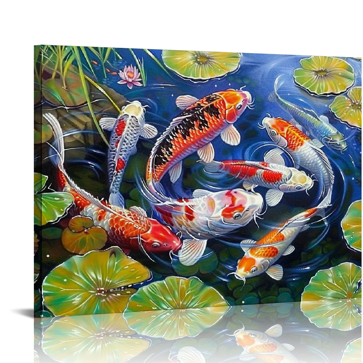 EastSmooth Nine Koi Fish Feng Shui Carp Lotus Pond Pictures Abstract Canvas Wall Art for Living Room Modern Home Decor