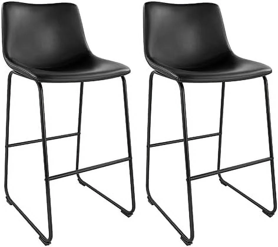 GVJMTKP Dinning Chairs  Faux Leather Industrial Chair Counter Height Chair Metal Legs with Footrest Kitchen Chair for Home  Coffee Shop Patio Dining Chair Height 19\u2019\u2019 (Black  2p