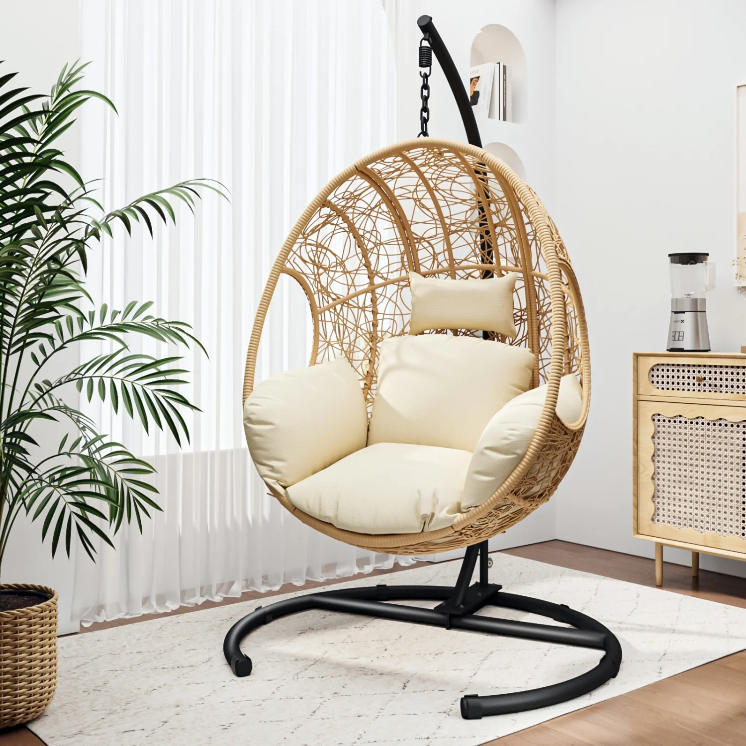 New  Natural Color Indoor & Outdoor PE Wicker Swing Egg Chair for Stylish Relaxation in Your Home or Garden.