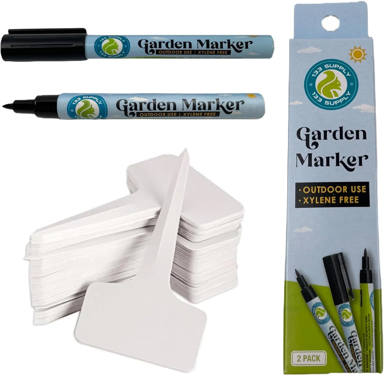 133 Supply -100 Pack T-Type Tags Plastic Plants Labels for Seedlings w/ 2 Pack of Garden Marker Pens