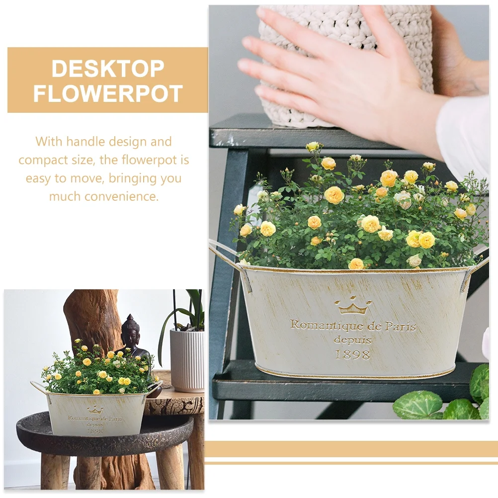 Qumonin Galvanized Oval Planter with Handle - Set of 2