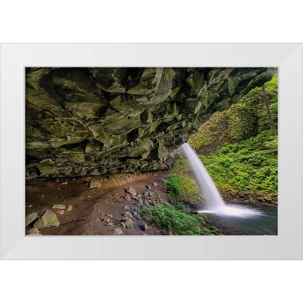 Jones, Adam 14x11 White Modern Wood Framed Museum Art Print Titled - Ponytail Falls-Columbia River Gorge-Oregon