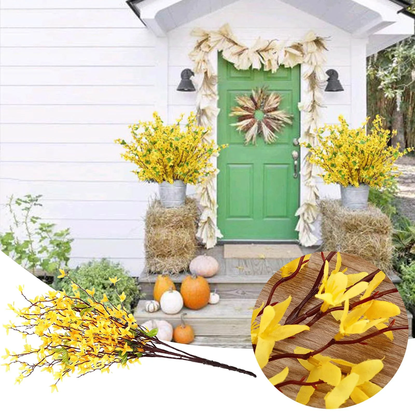 YDNGF Simulated Flower Bouquet To Welcome Spring 2pcs 2Pack Artificial Silk forsythia Flower for Front Door Jasmine Flowers Home Party Wedding Day Simulation Wall Decoration Yellow