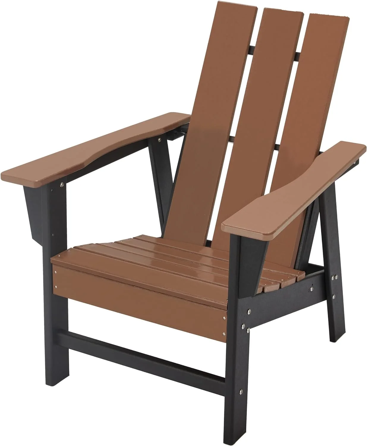 Outdoor Adirondack Chair, HDPE Plastic Patio Chairs for Fire Pits, Gardens, Decks, Seaside Weather Resistant, Waterproof, Easy to Assemble(Black+Teak)