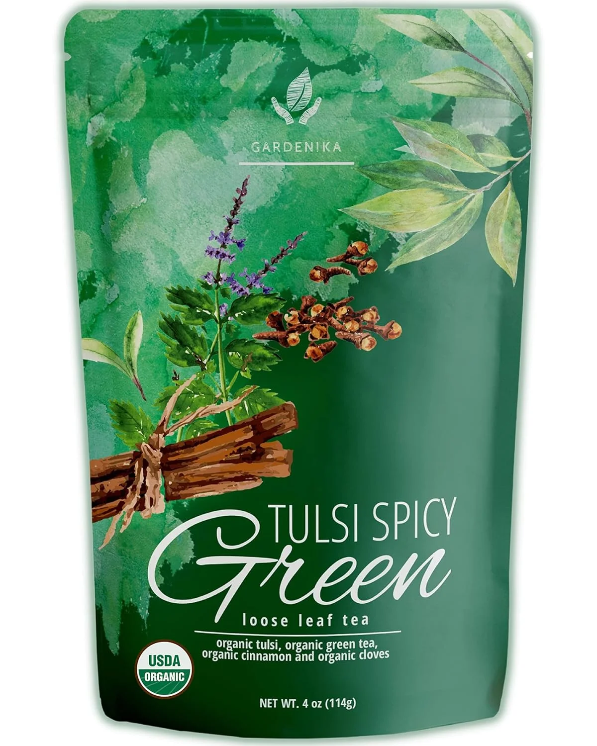 Organic Tulsi Green Tea with Cinnamon and Cloves - 4 oz Loose Leaves