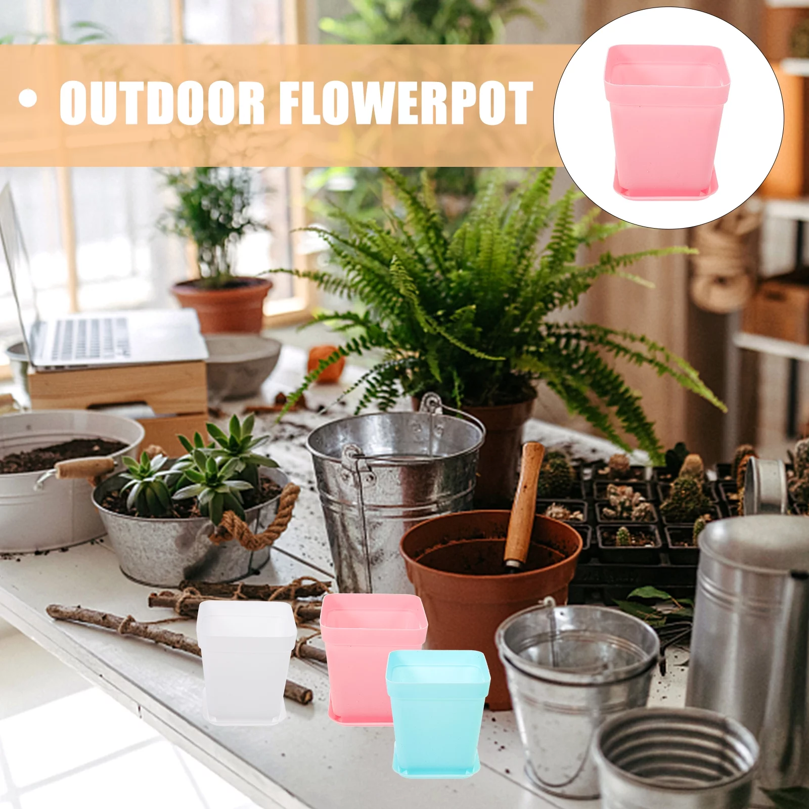 60 Set Plastic Nursery Pot Plant Seedling Planter Square Pp Resin