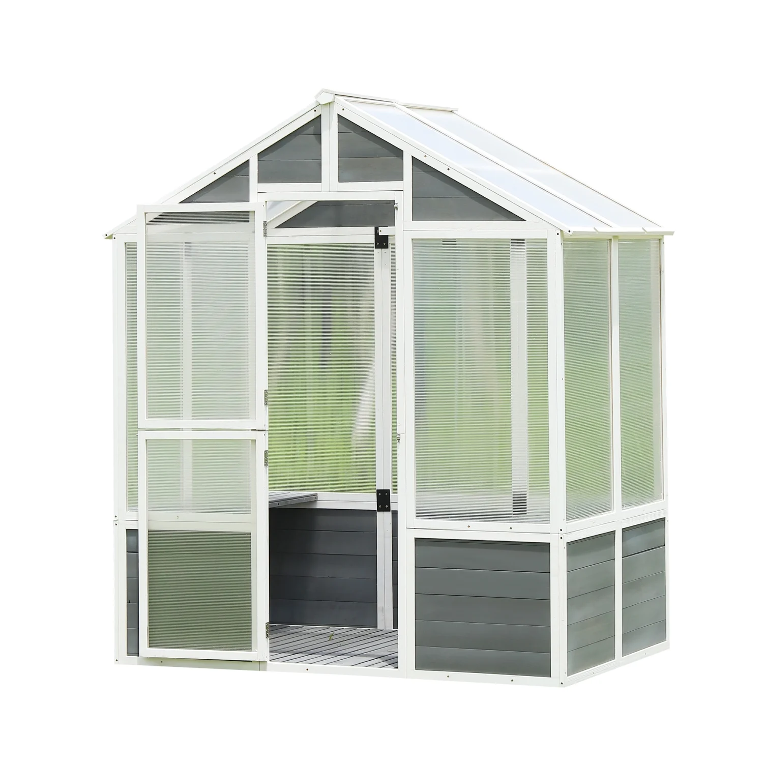 Spacious and Sturdy Green Wooden Plant Greenhouse - Front Entry Polycarbonate Garden Shed - Perfect for Year-round Plant Growth and Protection - Ideal Grow House for Patio  Backyard  and