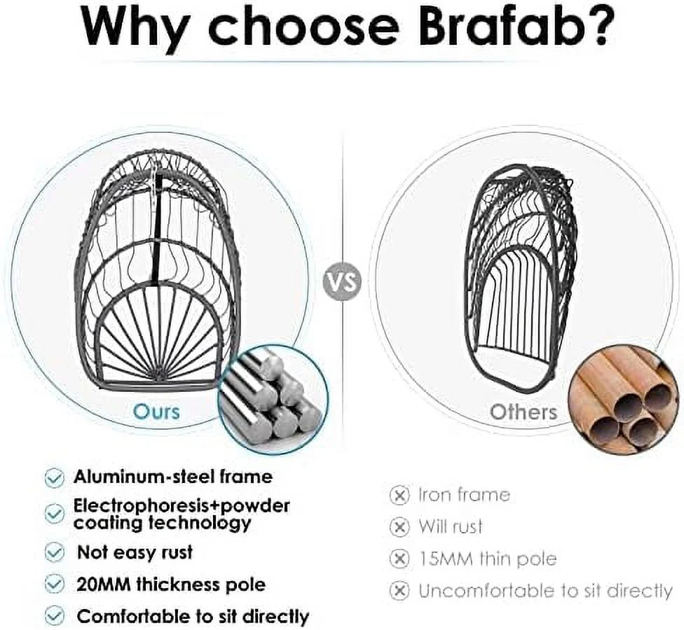 HYHBIBOOM Wicker Rattan Hanging Swing Egg Chair  Aluminum Frame and UV Resistant Cushion  Indoor Outdoor Patio Porch Lounge  Made Chair 350LBS Capacity