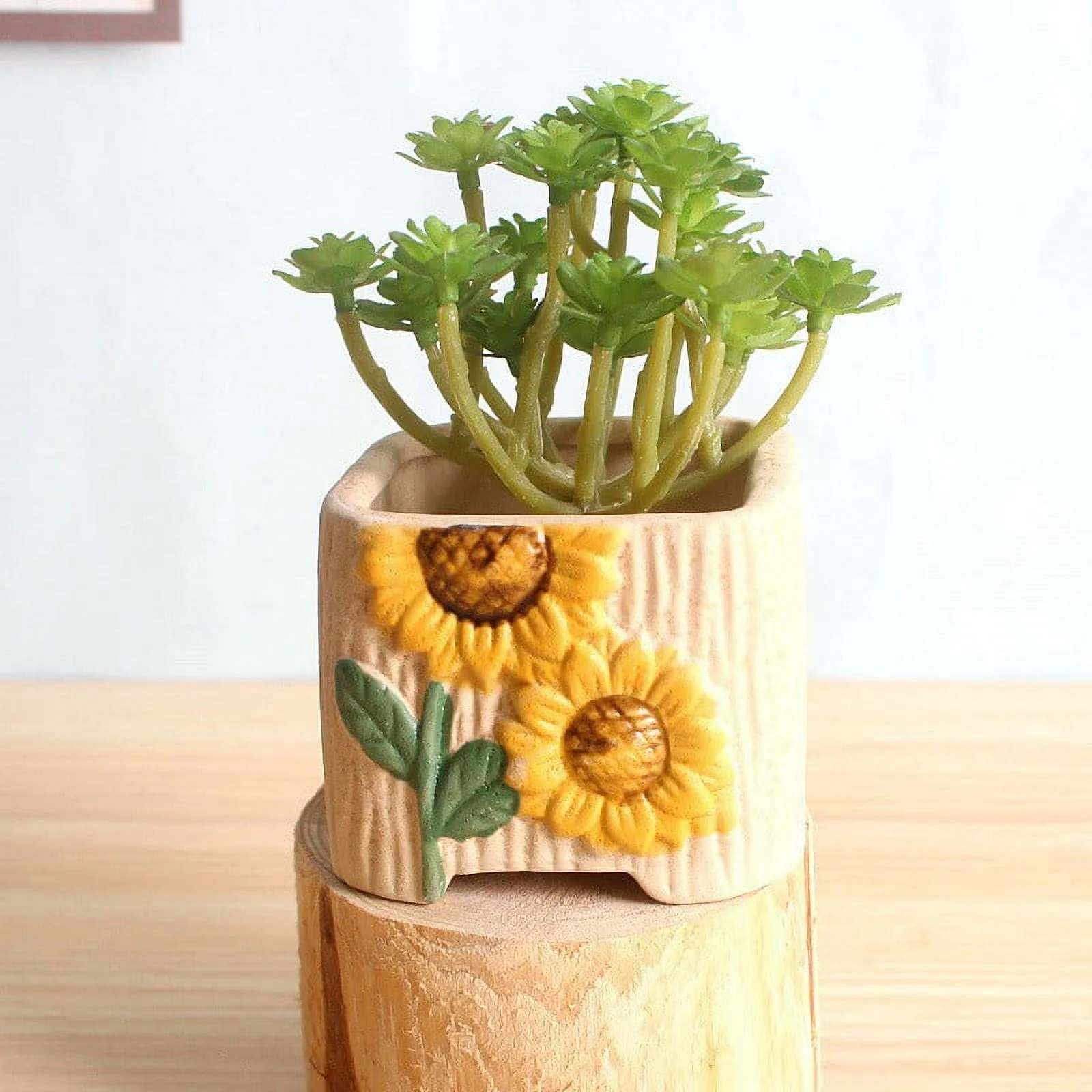 Ceramic Succulent Planter with Hand-Painted Sunflower Design