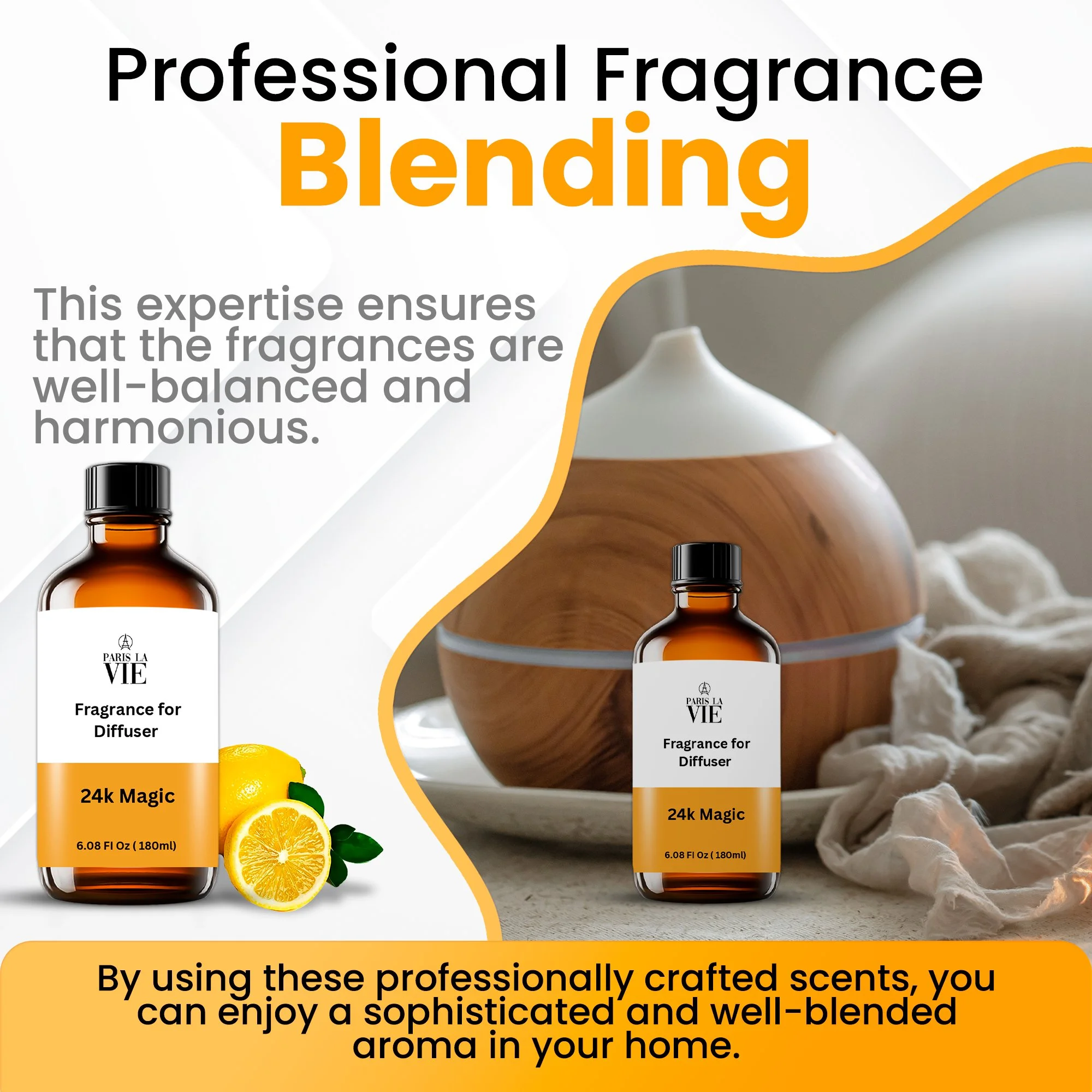 Paris La Vie - Hotel Scents 24K Magic - 6.08 FI Oz - 180ml -Fragrance Oil for Diffuser - Hotel Collection Diffuser Oil - Scent Diffusers for Home - Oils Scents for Aromatherapy - HVAC Scent Diffuser.