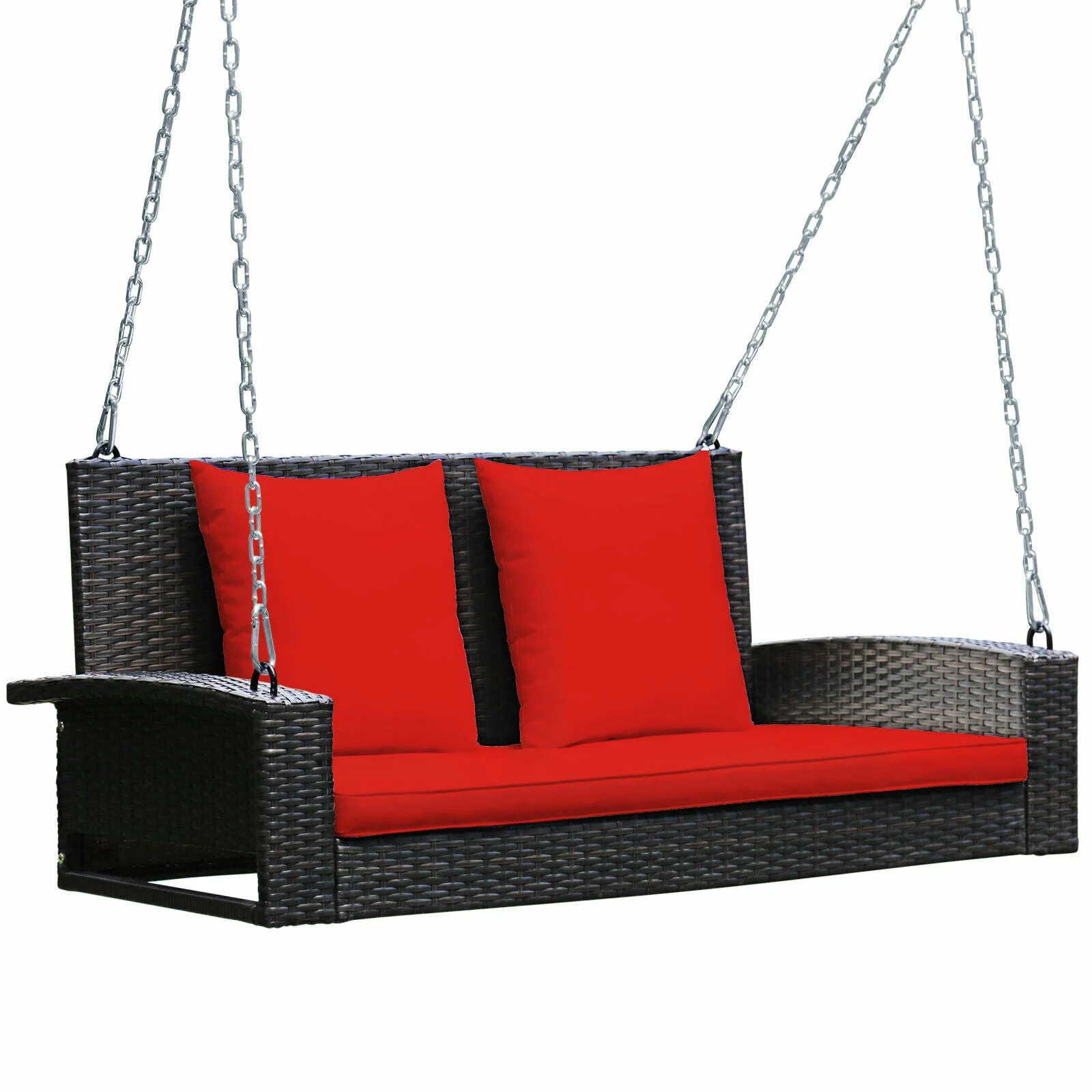 2-Person Patio Rattan Hanging Porch Swing Bench Chair Cushion