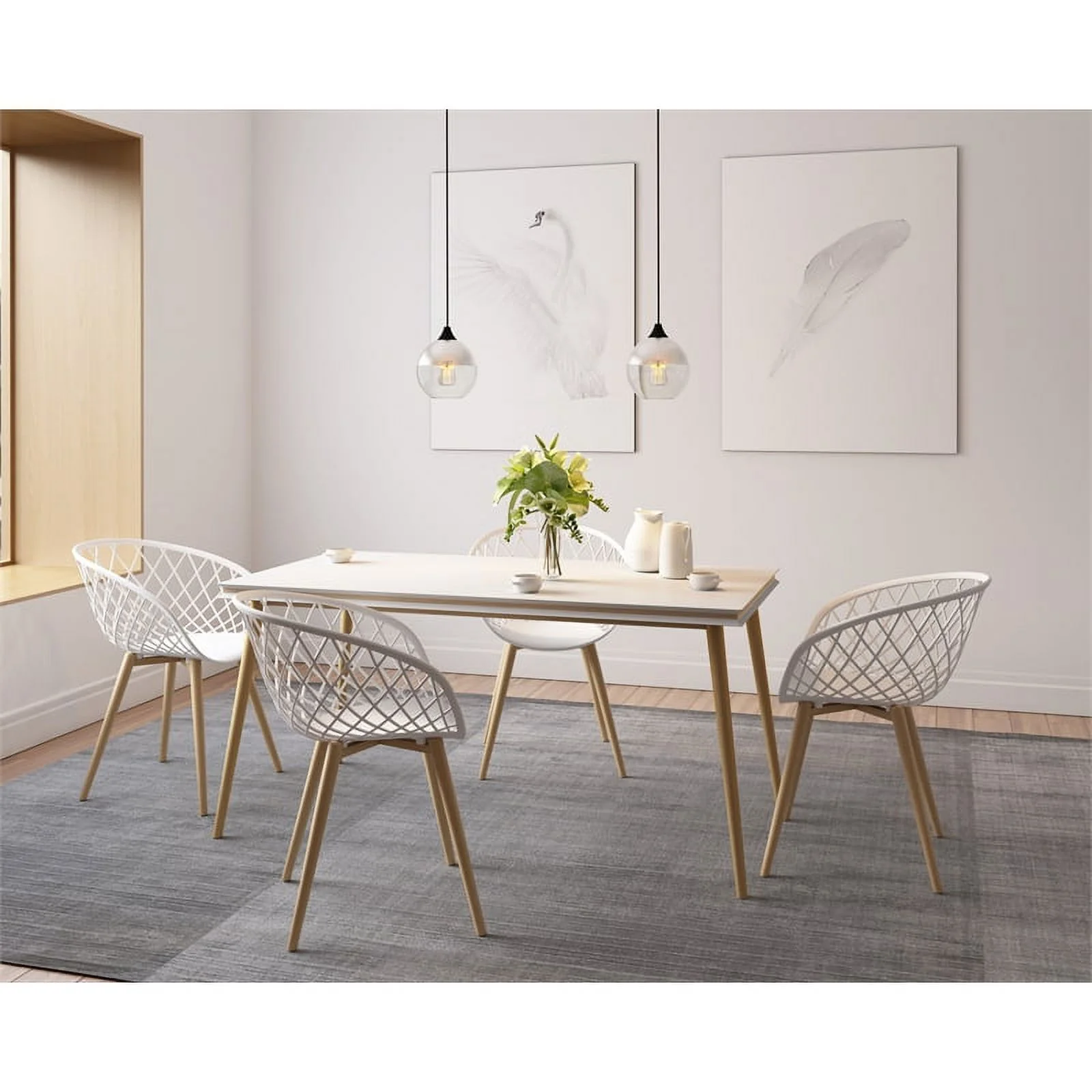 Pemberly Row Steel Chair 2 Piece Set in White & Natural Finish