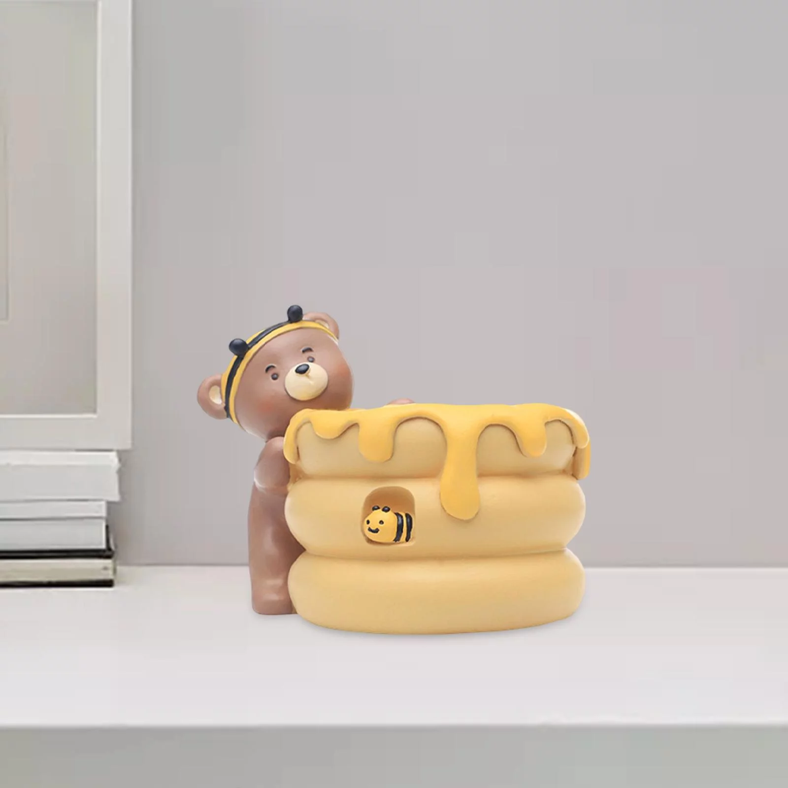 Lovely Fairy Garden Flower Pots with Drain Hole Ornament Resin Crafts Flower Vase Flower Container for Table Office DIY Decors Birthday Gift , Honey Pot Bear