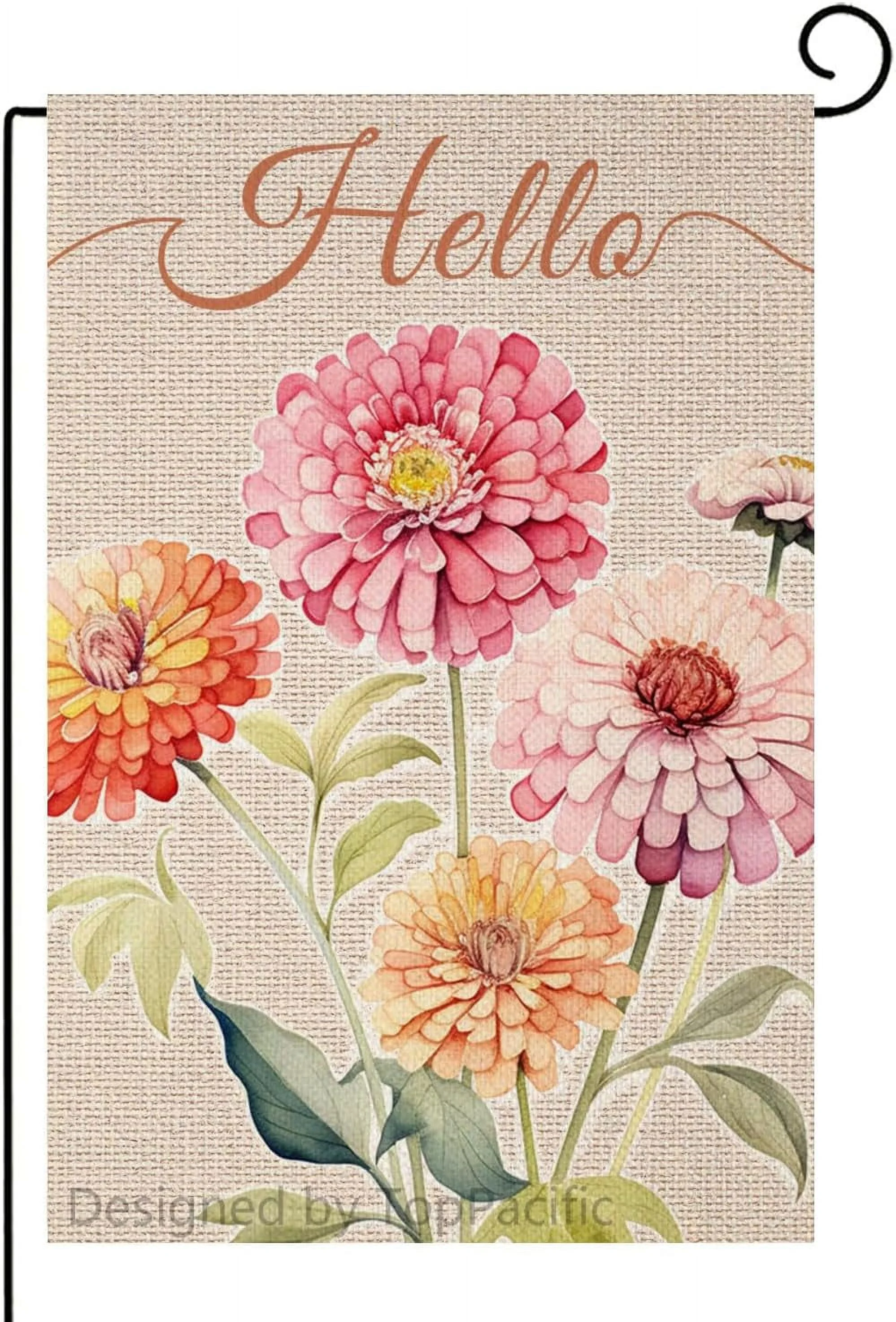 Zinnia Hello Spring Floral Garden Flag Vertical Double Sided Colorful Flowers Summer Farmhouse Holiday Outside Decorations Yard Flag