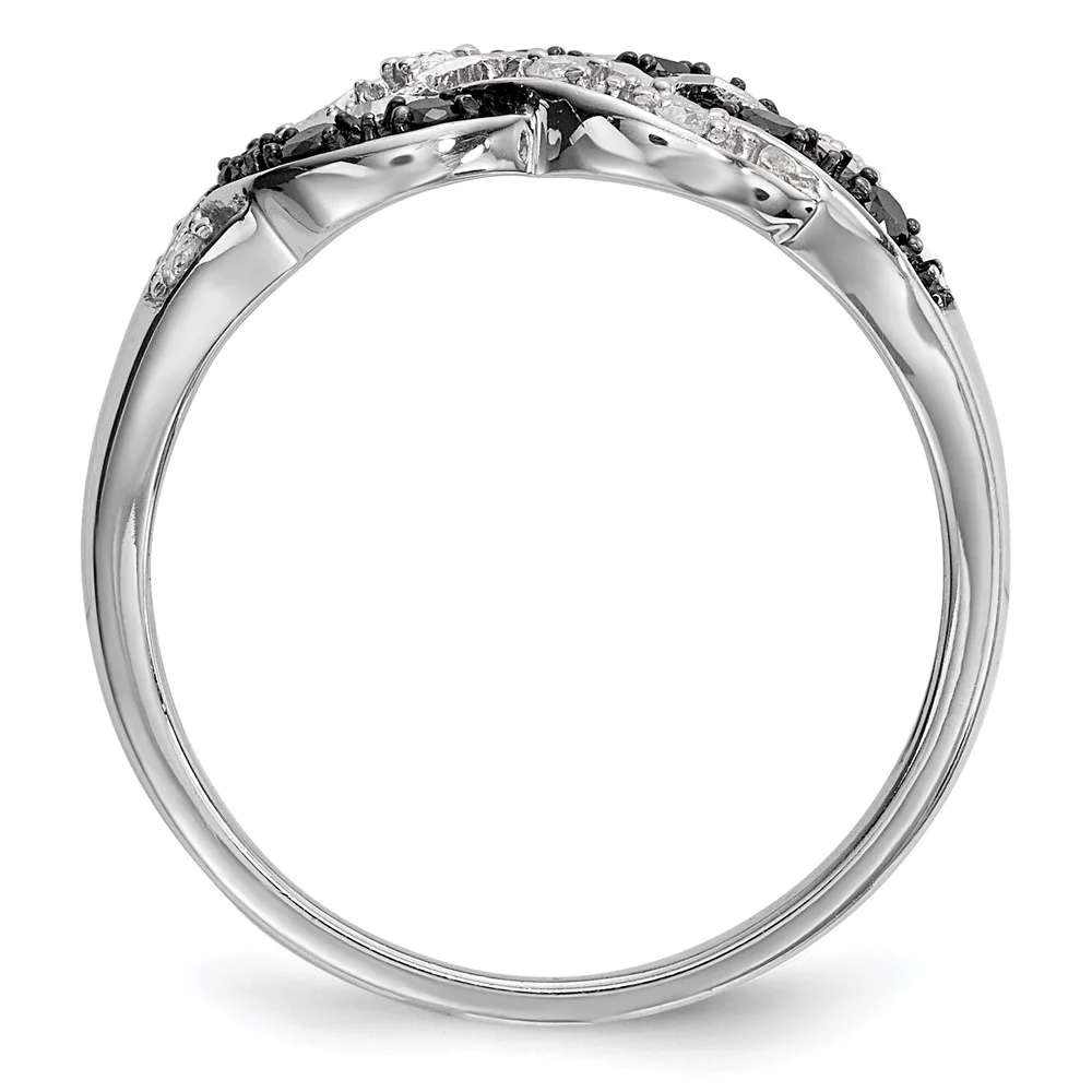 White Night Sterling Silver Rhodium-plated Black and White Diamond Intertwined Ring QQR5437-7
