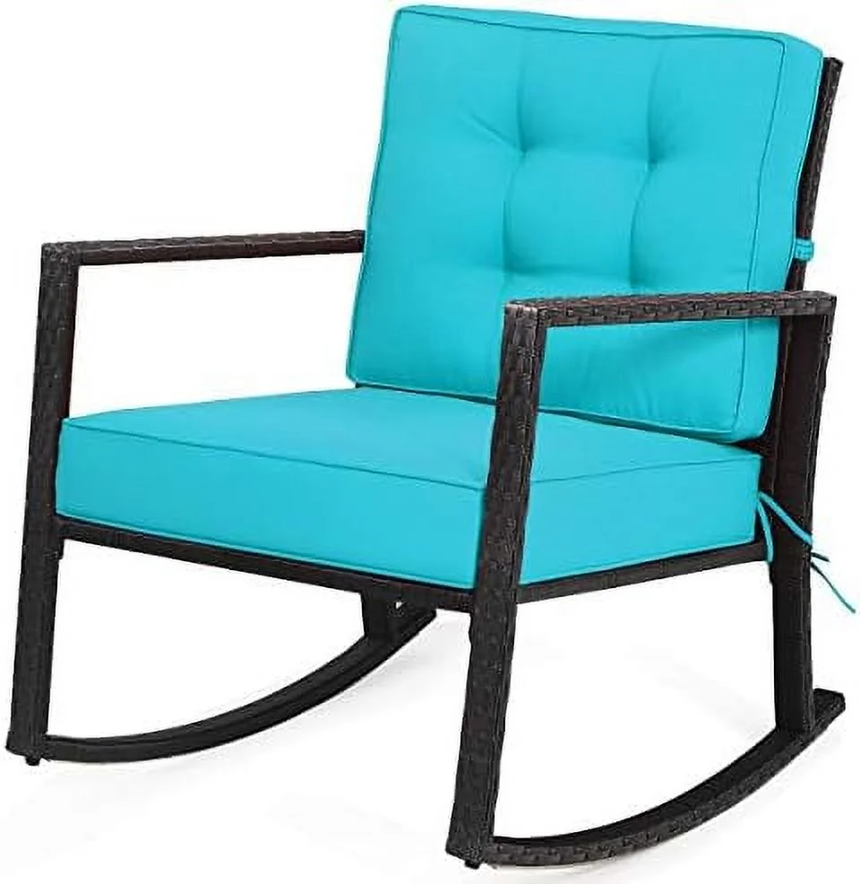 AEFRGHS Wicker Rocking Chair  Outdoor Glider Rattan Rocker Chair with Cushion for Garden  Porch  Backyard  Poolside  Grey