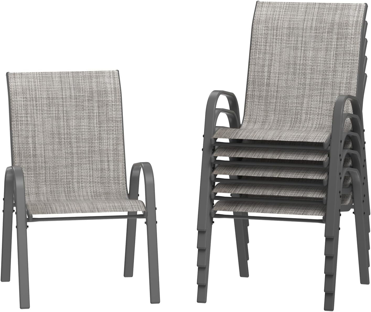 Amopatio Patio Chairs Set of 6, Outdoor Stackable Dining Chairs for All Weather, Breathable Garden Outdoor Furniture for Backyard Deck, Light Grey