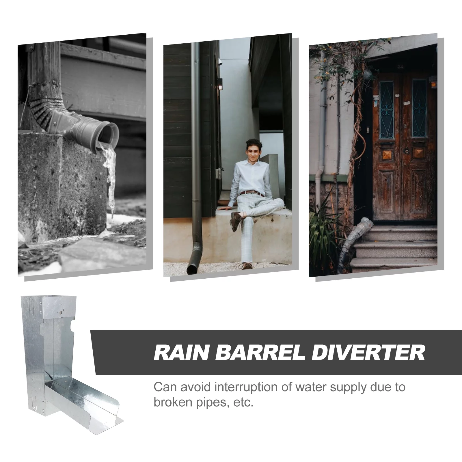 Rain Collector 3*4 Inches Downspout Rainwater Diverter Type B Barrel for Recycle Garden Supply Iron