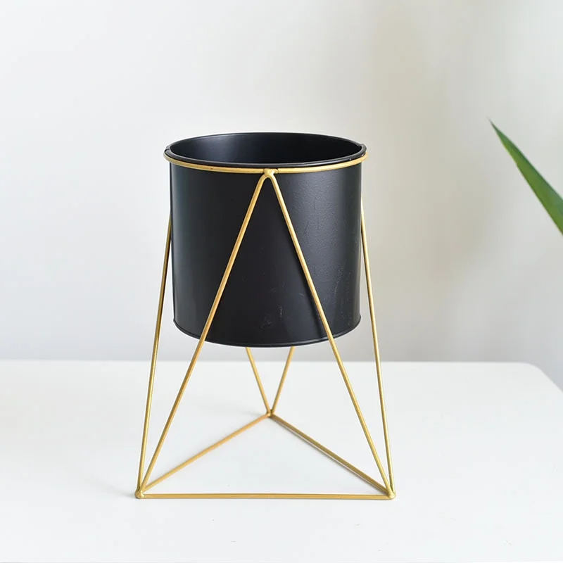 NAMZI Plant Holder Metal Flower Pot Stand Round Flower Basket Plant Bucket with Stand for Balcony Living Room Outdoor Indoor Plants , Small-Black