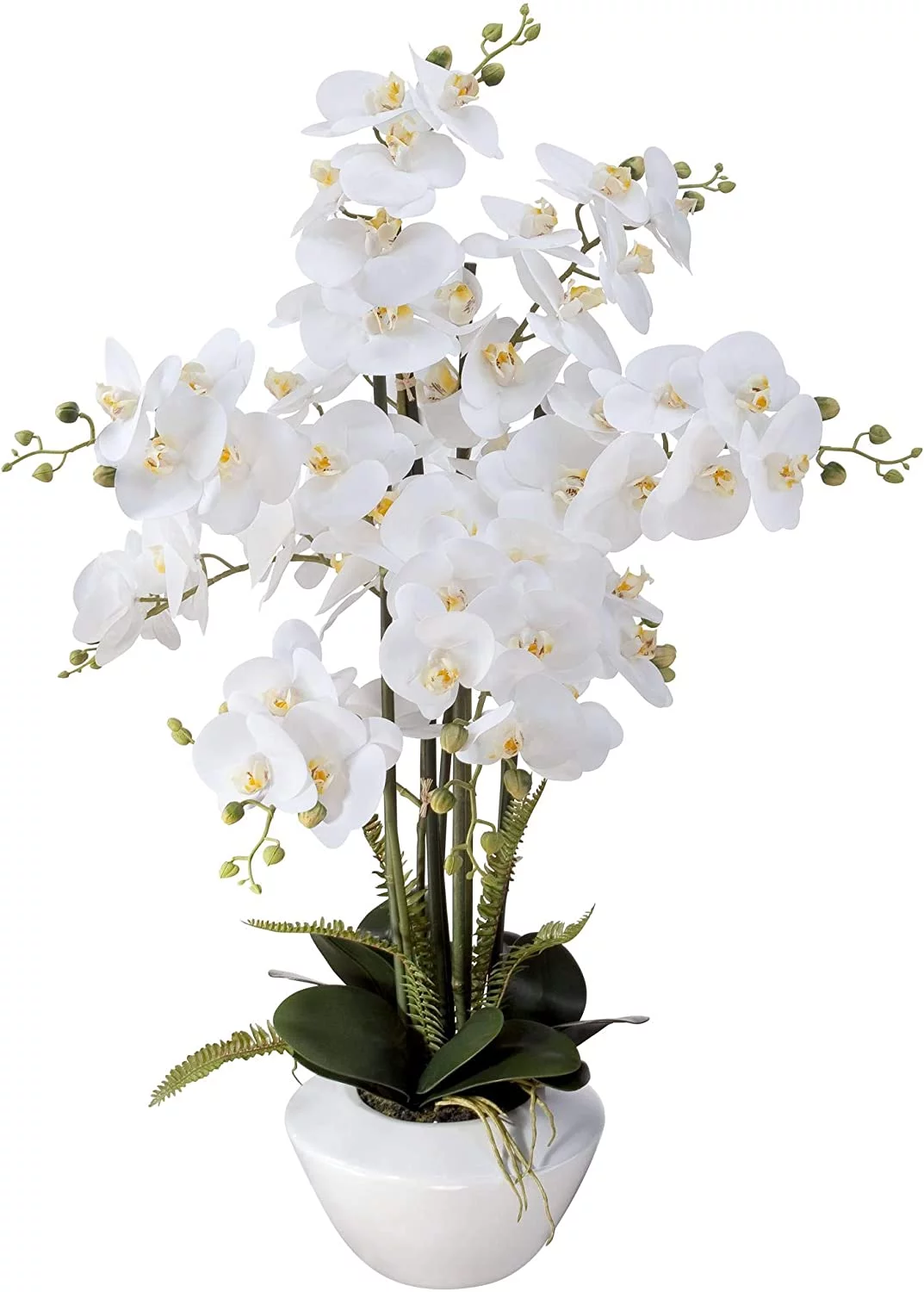 Potted Faux Artificial Flowers Arrangements Realistic White Phalaenopsis Orchid in White Ceramic Pot for Home Decoration Living Room Office Bedroom Bathroom Kitchen 29