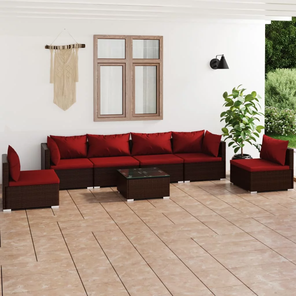 Irfora 7 Piece Patio Set with Cushions Poly Rattan Brown