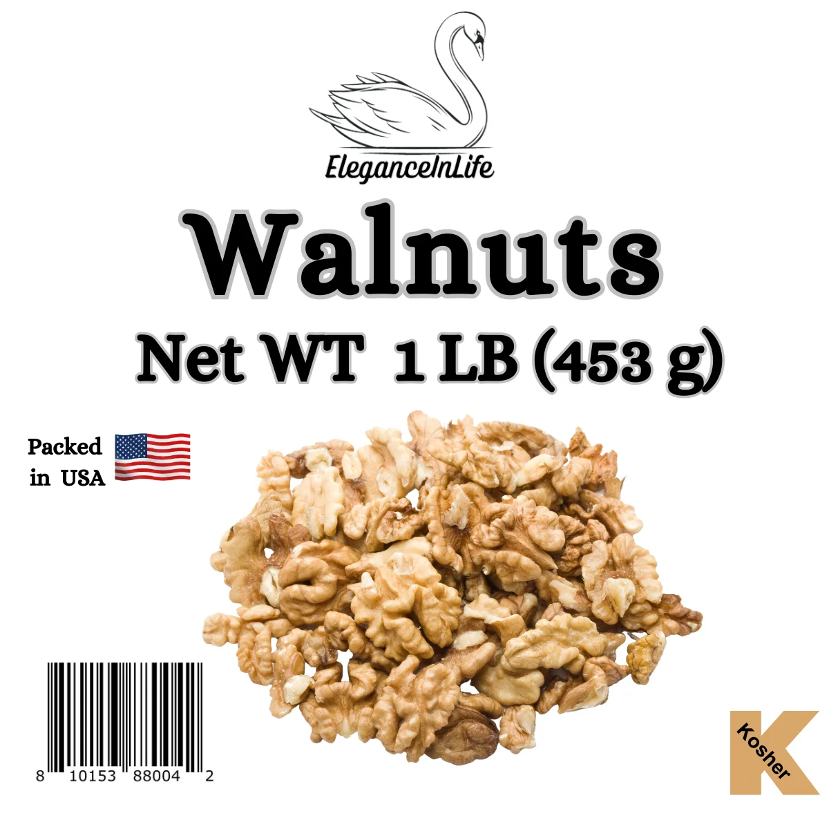 EleganceInLife Walnuts 1 LB 453g  Fresh , Packed in USA Pack of 1