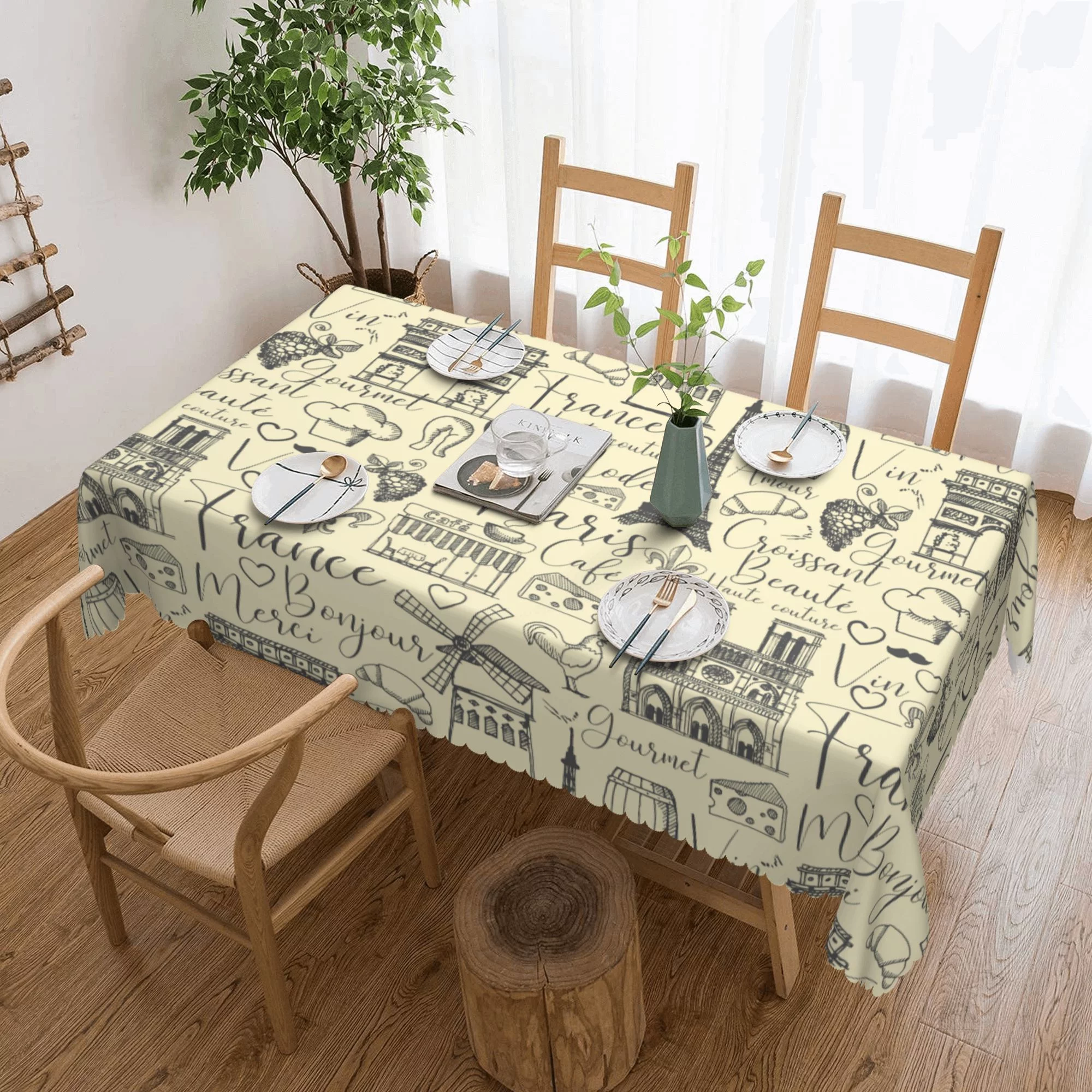 DouZhe Rectangular Tablecloth, Retro Paris Tower Graffiti Table Cloth for Kitchen Dinning Tabletop, 72