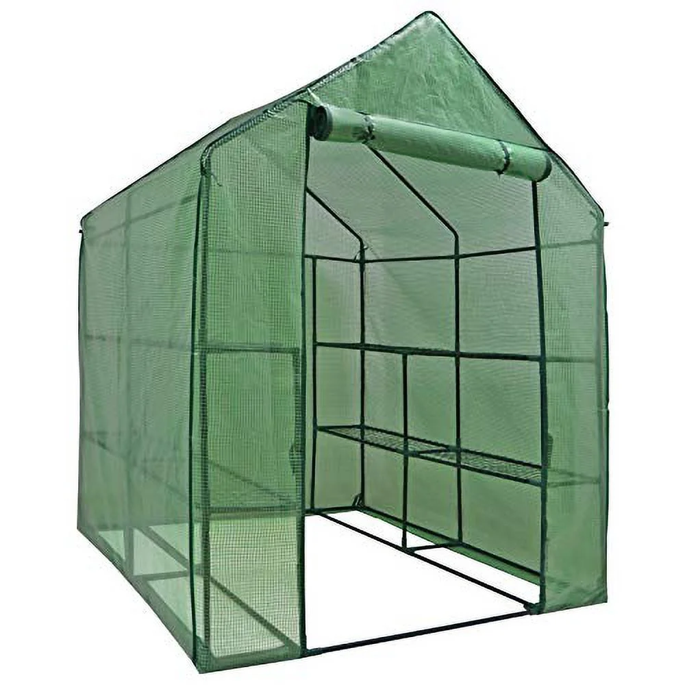 Walk-in Greenhouse 2 Tier Plant Flower Tent Mini Lawn Plant Shelf Patio Garden Green House Gardening Flower Rack Indoor＆Outdoor with PE Cover and Zipper Door (8 Shelves)