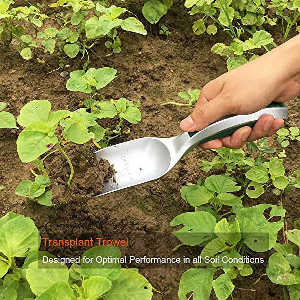 CFCT Bend-Proof Garden Trowel Tools with Sharp Edge, Rust Proof Small Gardening Hand Shovel, One-piece Aluminum Transplanter with Grading Mark, Lightweight Comfortable Ergonomic Handle