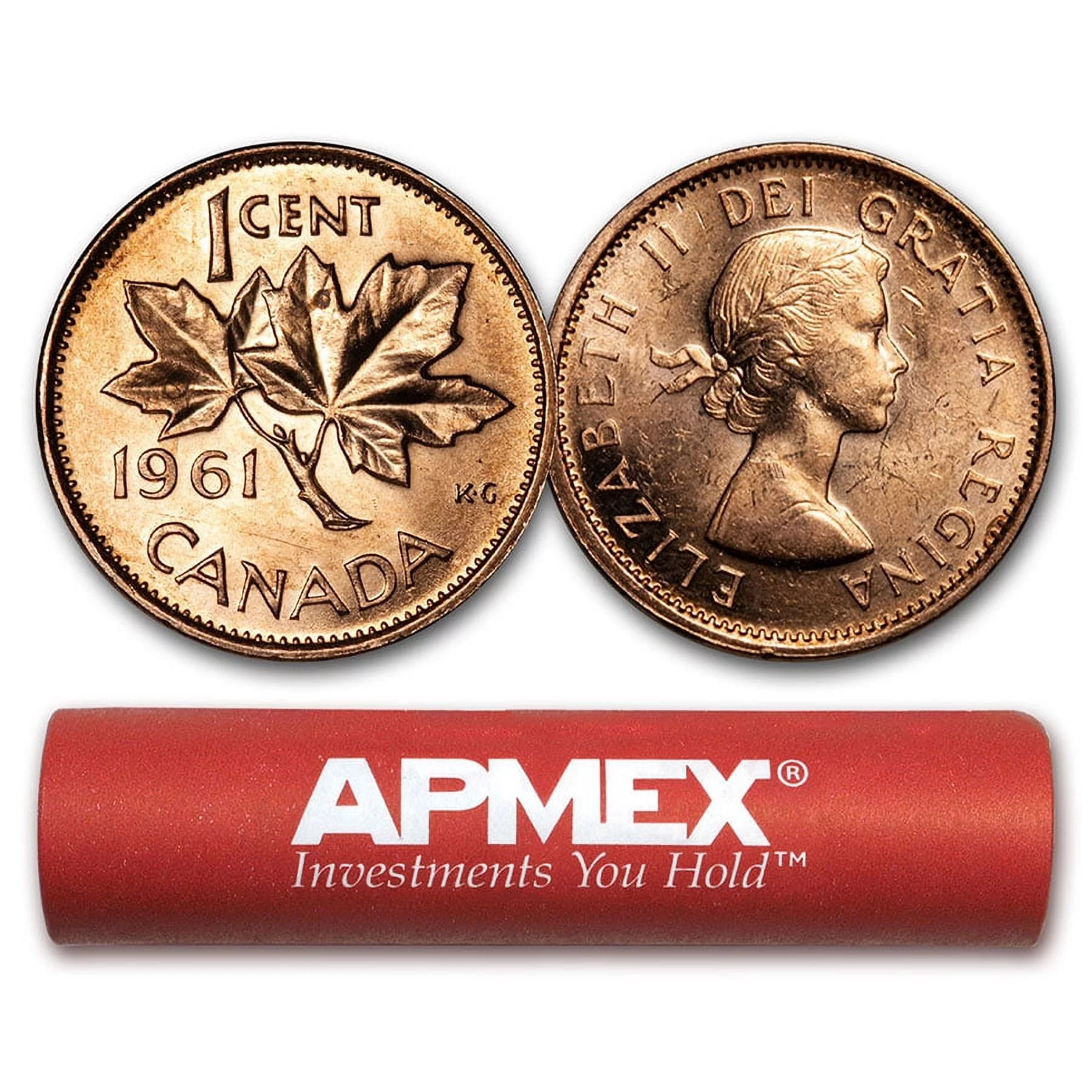 1961 Canada 50-Coin Roll Copper Cents BU (Red)