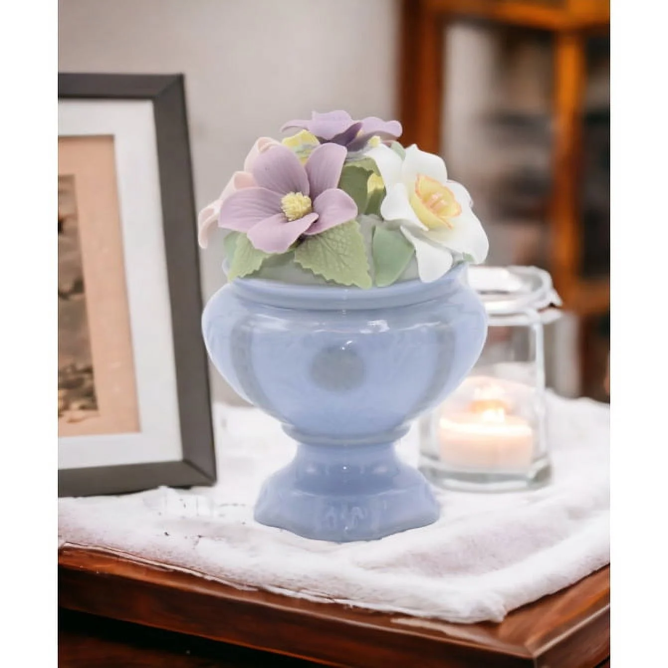 Ceramic Violet Flower Pot Figurine Home Decor   Spring Decor