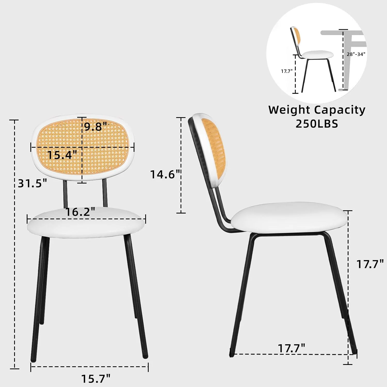 SJUIOK Dining Chairs  with Rattan Backrest  Brown Rattan Dining Chairs  Mid Century Modern Dining Chairs  Faux Leather Kitchen Side Chairs  Upholstered Kitchen Dining Chairs 18"