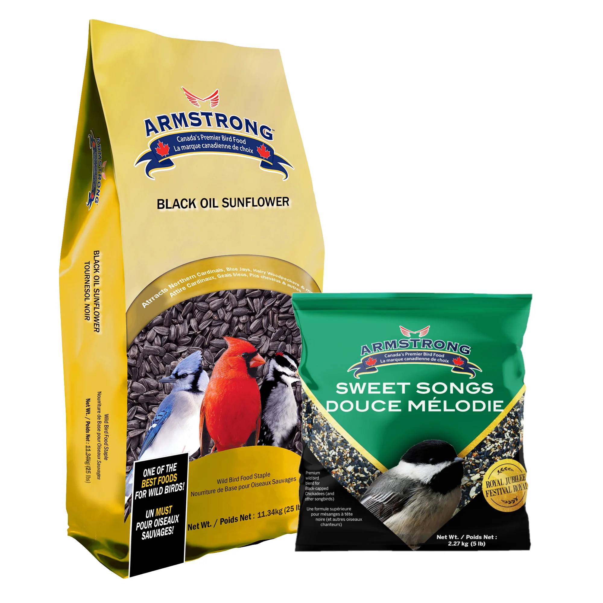 Armstrong Wild Bird Food Black Oil Sunflower Bird Seed, 25lbs and Sweet Songs, 5lbs (COMBO PACK)