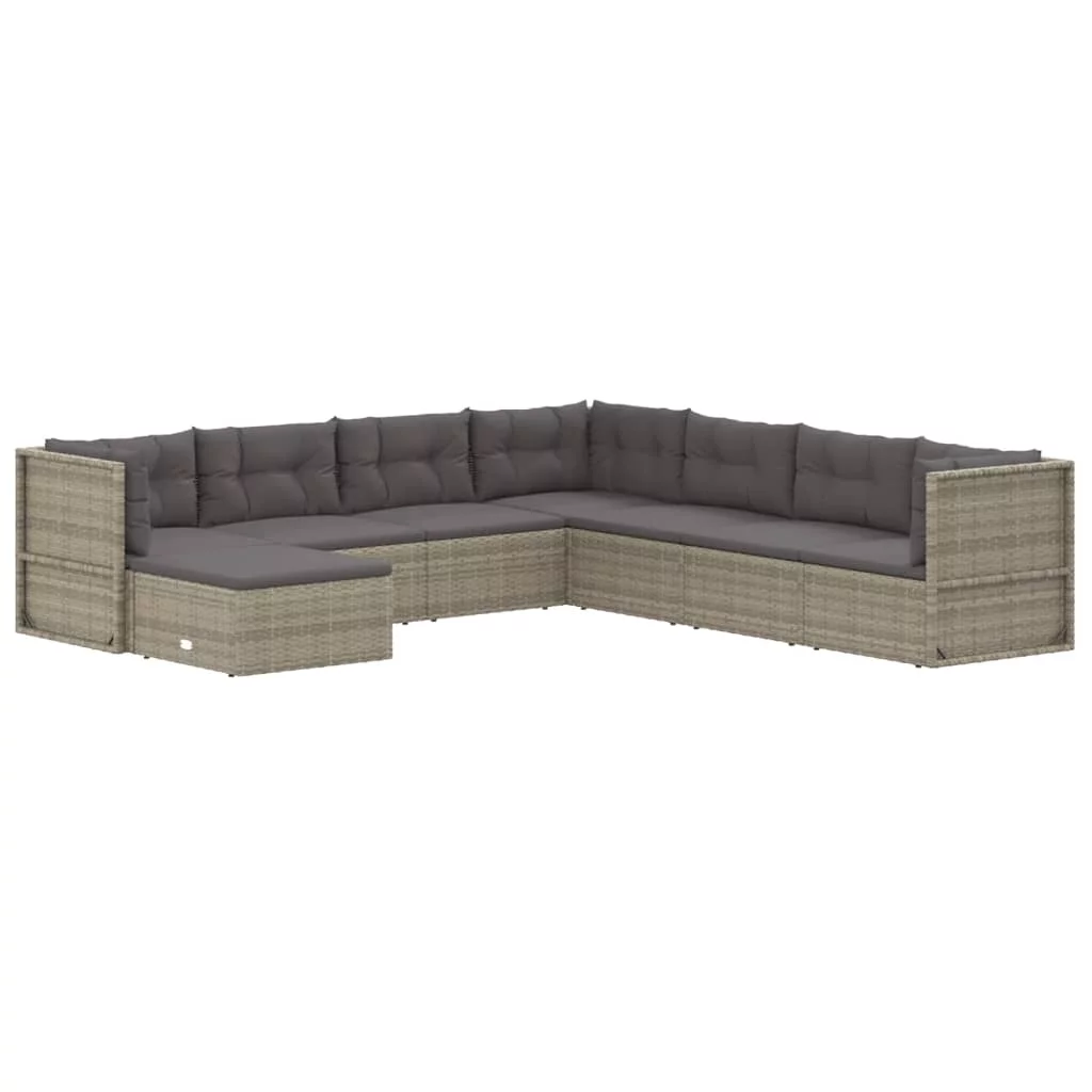 Tomshoo 8 Piece Patio Set with Cushions Gray Poly Rattan