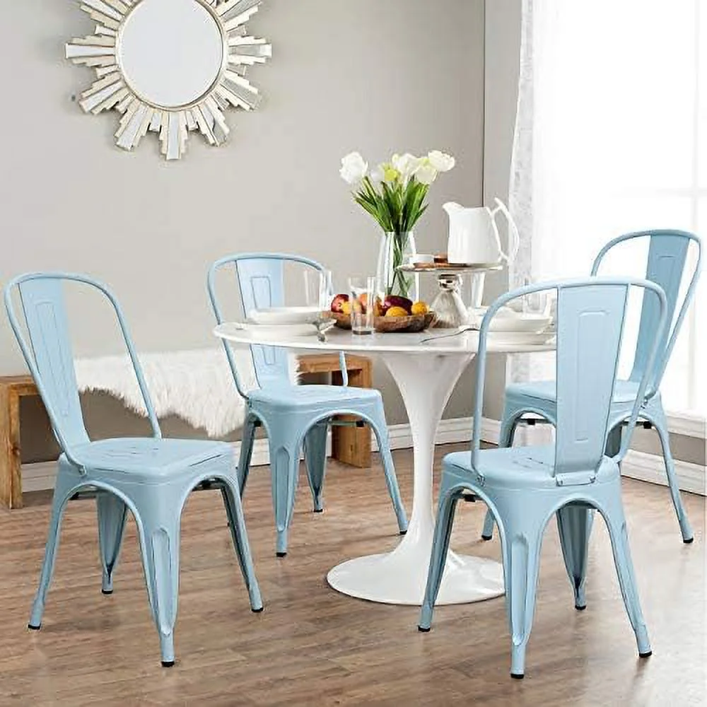 SQYTHGB Metal Dining Chairs Stackable Kitchen Dining Chairs Metal Chairs Bistro Cafe Side Chairs Height Restaurant Chairs Tolix Side  Chairs  Set of 4 (Grey)