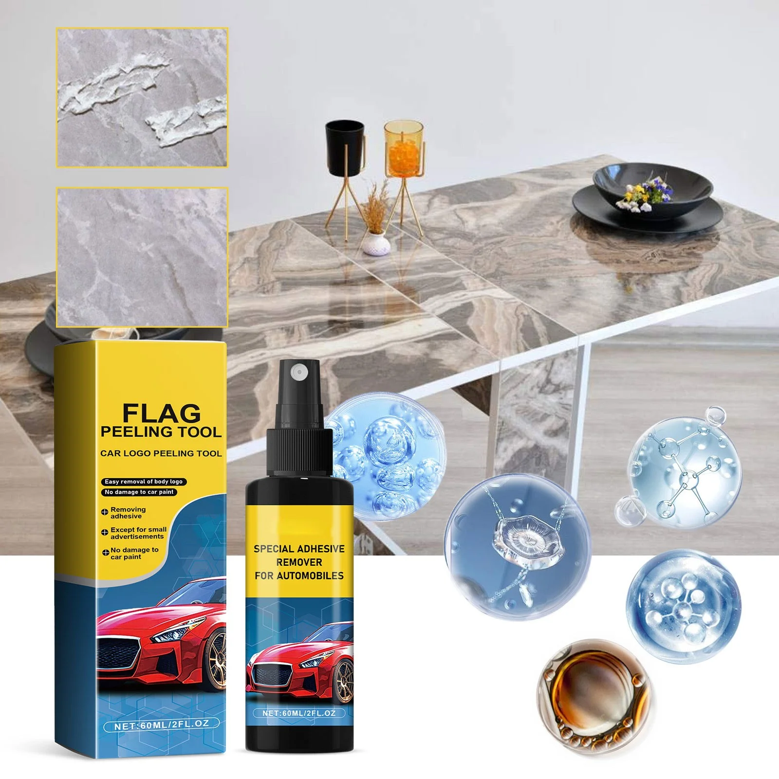 Multi Functional Car Sticker Remover Remover Cleaning Agent Suitable For Labels On Glass Vehicles And RV Bricks [60ML] Soap for Fiberglass Seat for Fabric Car Hard Water Shower Air Stone Bubble Wall