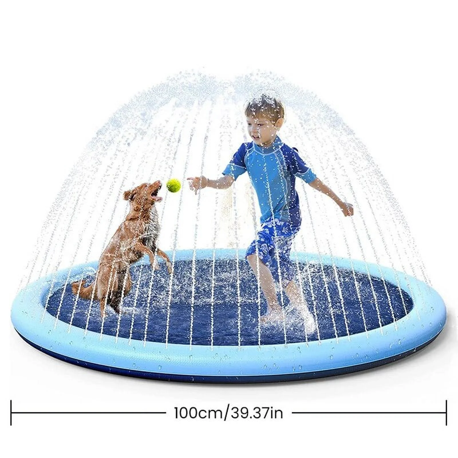 Kids Dog Anti-Slip Splash Pad Thick Sprinkler Pool Summer Outdoor Water Toys Fun Backyard Fountain Play Mat for Children Gift 100CM
