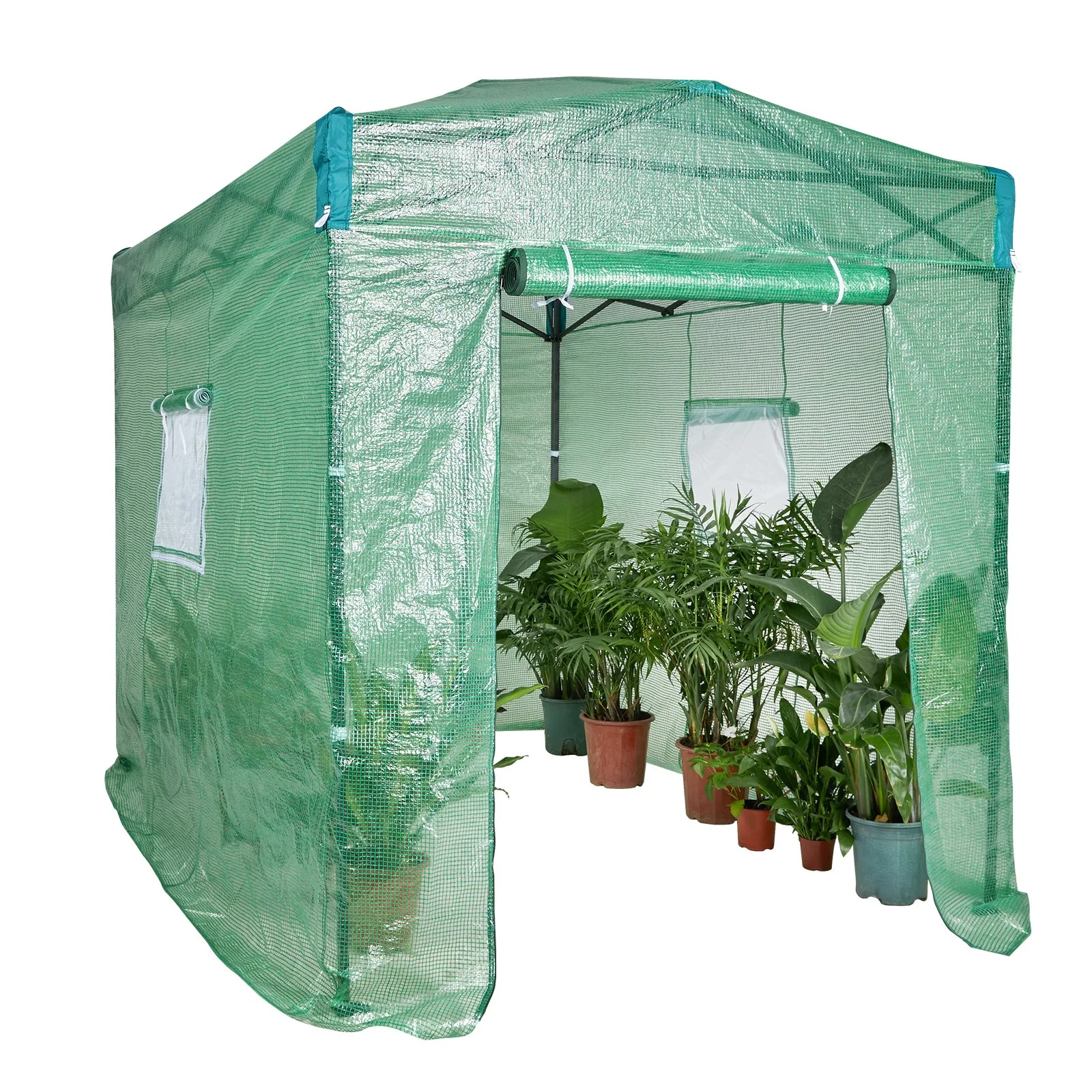 VEVOR Pop-Up Greenhouse, 8' x 6' x 7.5', Quick Setup, High-Strength PE Cover, with Doors & Windows, Powder-Coated Steel Frame, Ideal for Planting & Storage, Green