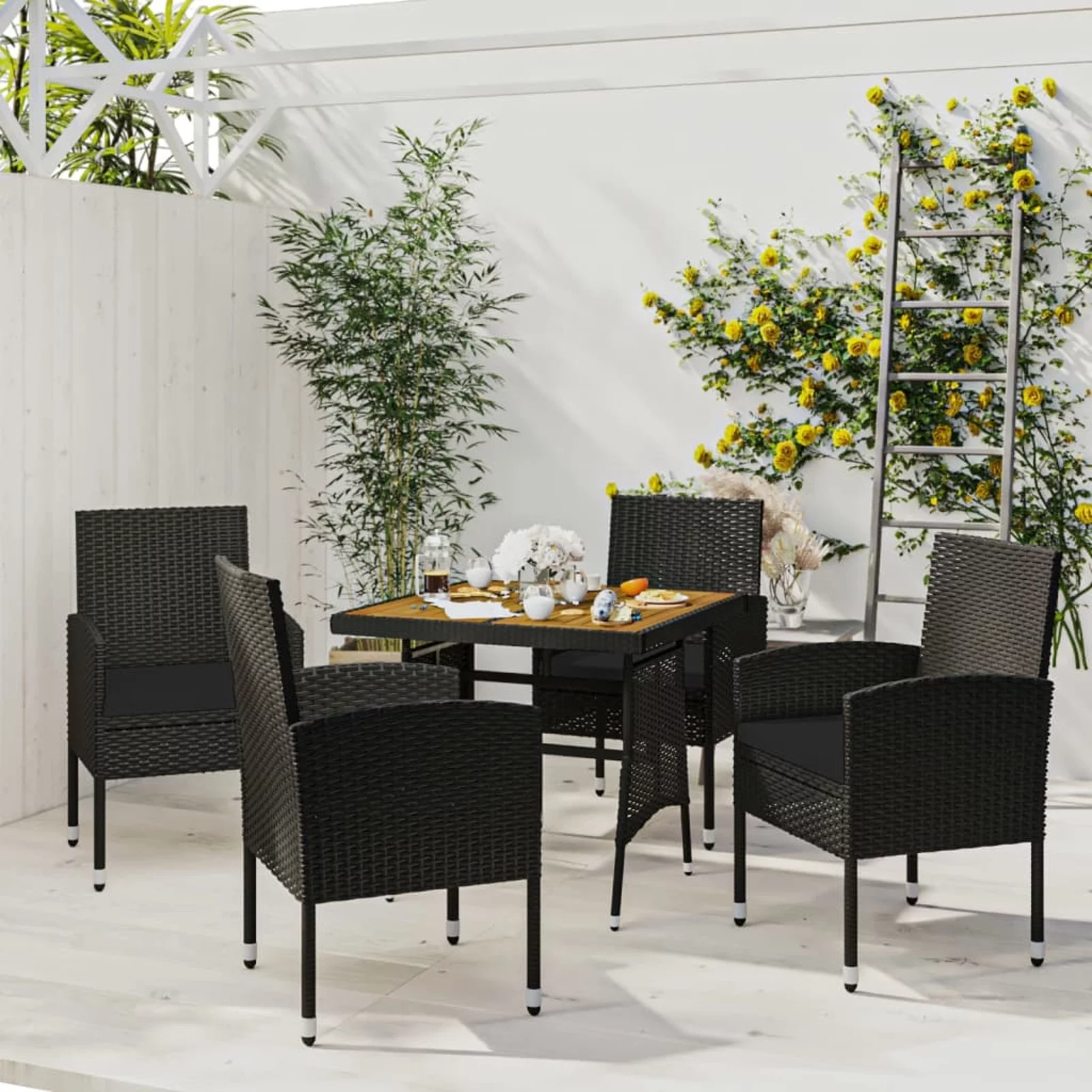 Aibecy 5 Piece Patio Dining Set Poly Rattan Black